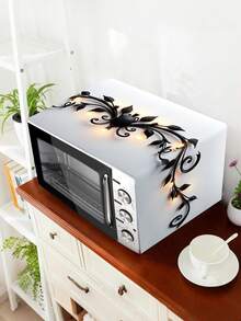 1pc Microwave Oven Cover Cloth, 35x85cm Elegant Black&White Flowers Butterfly Design Microwave Oven Dust Cover, Polyester Dustproof Cover, Household Kitchen Microwave Dust Cover, Perfect For Kitchen Decor & Appliance Protection, Home Decor, 2D Flat - Multicolor - View 7