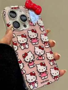 SANRIO Ốp lưng điện thoại hình hoạt hình dễ thương với họa tiết trái tim, chấm bi, nơ và mèo, tương thích với iPhone 17/16 Pro Max, 15, 14/13. - Đầy nơ - Xem 2