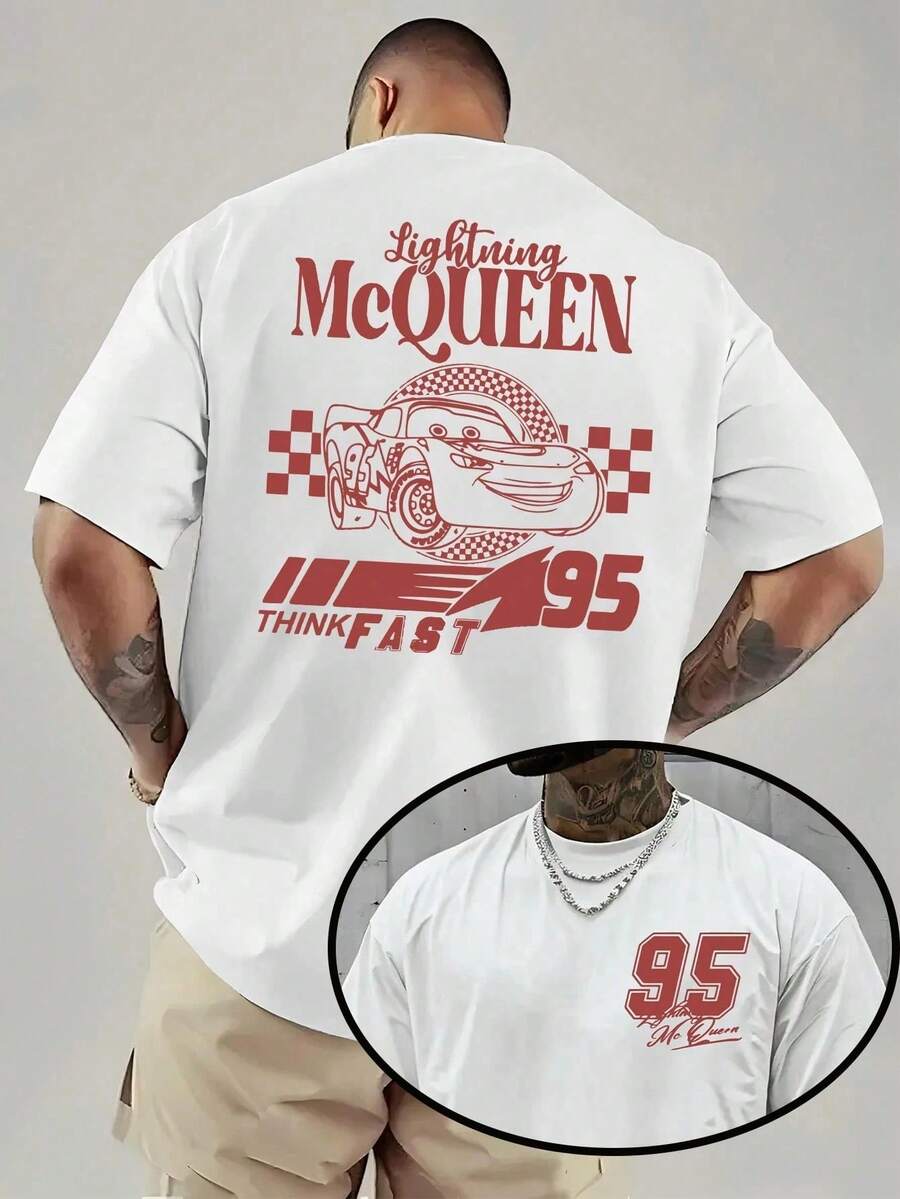 Disney Cars Lightning McQueen "Think Fast" Double-Sided Graphic T-Shirt - White - View 1