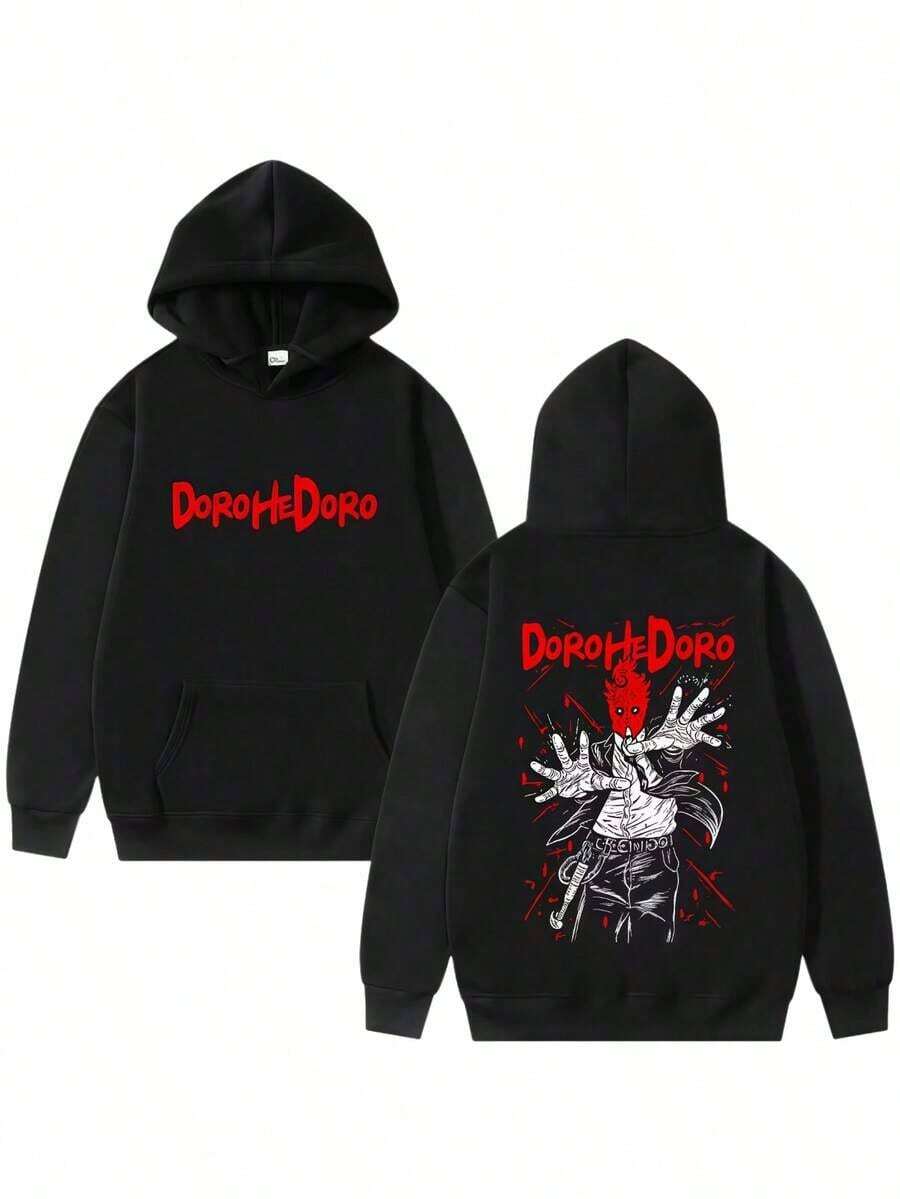 2026 New Anime Minimalist  Hooded SweatshirtAnime Dorohedoro Kaiman Double Sided Graphic Hoodie Men's Women's Manga Pullover Hoodeis Male Gothic Oversized Horror Sweatshirt - 黑色 - 查看 1