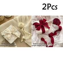 1Pc/2Pcs 2.5cm Pleated Flower Gift Cake Packaging And Decoration Ribbon, Ruched Wavy Satin Fabric Ribbon, Gift Wrapping Cord, Floral Binding Tie, Gift Decoration Tie - Apricot - View 15