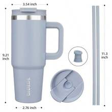 BJPKPK - Vaso con asa de acero inoxidable aislado de 30 onzas con tapa y popote para agua o café helado, color - Azul moderno - Ver 4