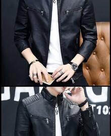 Men's PU Leather Jacket Slim Fit Motorcycle Style Zip Up Casual Outerwear For Spring Autumn Winter - 黑色 - 查看 7