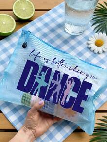 Multi-Color Waterproof Fashion Mesh Fabric Make Up Bag With Dance Theme Pattern. "Dance" And Creative Patterns Of Dancing Girls, Large Capacity Transparent Cosmetic Bag, Toiletry Bag With Nylon Zipper - Lightweight - Multicolor - View 10