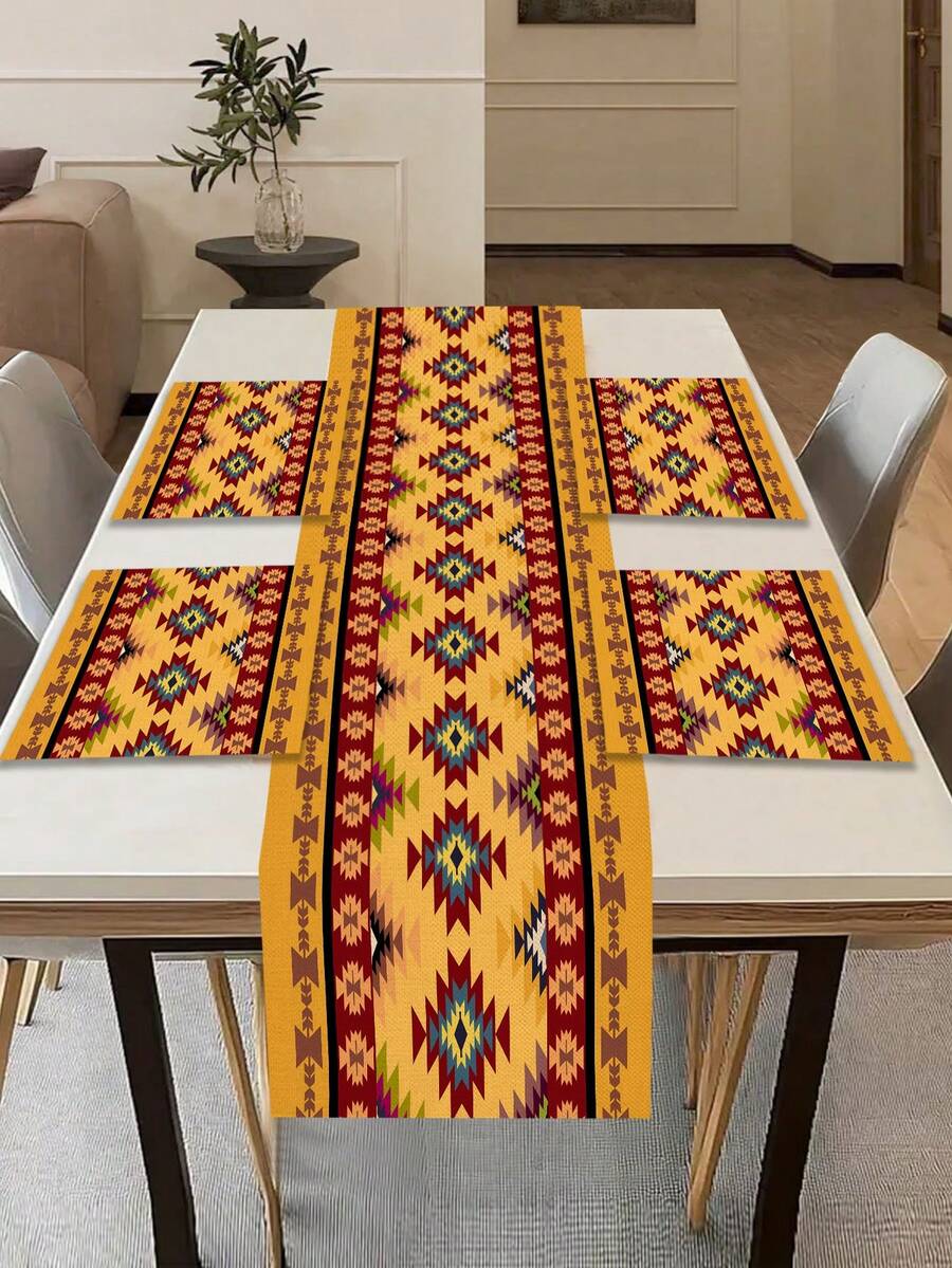 1 chiếc khăn trải bàn/tấm lót bàn bằng vải lanh in họa tiết hình học phong cách Bohemian, thích hợp cho các dịp lễ, tiệc tùng, sinh nhật, bữa tối, trang trí nhà bếp và phòng ăn, che tủ giày, trang trí phòng quanh năm và đồ dệt gia dụng. - Nhiều màu - Xem 1