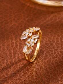 rakol 1 pieza Anillo asimétrico elegante y brillante incrustado con circonita, adecuado para ocasiones formales - Circonio múltiple irregular - Ver 11