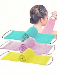 African Exfoliating Mesh Bath Towel Set, Double-Sided Soft & Hard For Deep Cleansing, Body & Back Scrubber, Nylon Mesh Bath Sponge With Rope, Quick Lathering For Smooth Skin, Essential For Bathroom Daily Bathing - Scrub Strip 1 - View 2