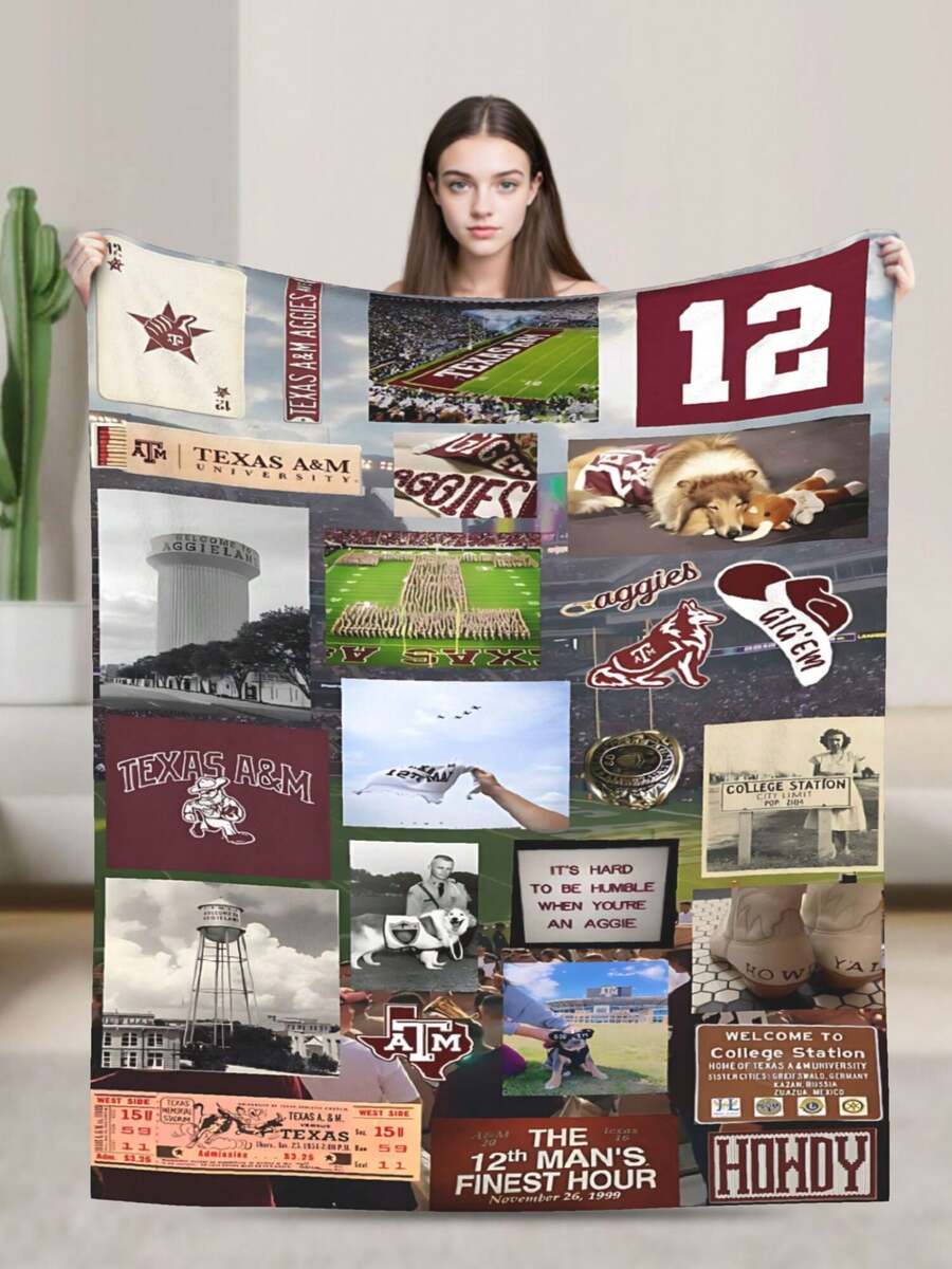 Texas A&M Merch Aggies Throw Blanket Warm Blankets Breathable Air Conditioner Blanket For Car Classic Outdoor Blankets For Picnic For All Season - màu đen - Xem 1