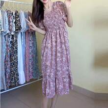 Primavera Verano cintura elástica vestido de gasa mujeres Vestidos casuales moda femenina Vestidos de manga corta plisado A-line Vestidos - huangsesuihua - Ver 3