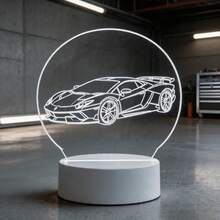 Lámpara de silueta de coche deportivo de acrílico 2D, luz de ambiente de mesita de noche con silueta de superdeportivo, lámpara de mesa para decoración de dormitorio, regalo creativo para entusiastas del automóvil, luz para dormir que cuida los ojos, alimentada por USB - Blanco - Ver 6