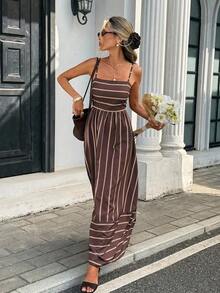 YHHSerisse Vestido casual de mujer con tirantes finos, volantes y rayasYHH - Marrón - View 6