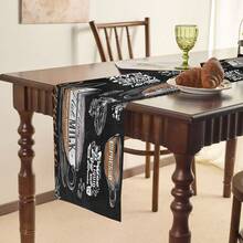 1/25pcs Chalkboard Coffee Pattern Printed Linen Table Runner, Suitable For Holiday Parties, Birthday Dinners, Kitchen And Dining Room Decor, Furniture And Home Textile Decoration. It Is A Multi-Purpose Home Decor Item Suitable For All Seasons, Perfect For Party And Holiday Decorations, As Well As A Great Gift For Parents And Friends. - Multicolor - View 7
