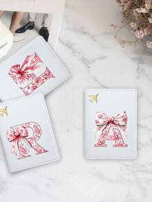 Pink Bow A-Z Letter Print Passport Cover, Cute PU Leather Travel Passport Holder, Multifunctional Travel Organizer, Travel Essential, Back To School Gift For Men & Women, ID/Bank Card/PU Wallet, Mother's Day/Girlfriend/Friend/Nurse's Day Gift - Multicolor - View 5