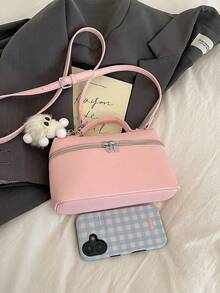 Dedoo 1 Set Women Plain Embossed PU Square Crossbody Bag & Wallet, Fashionable Cream Color Suitable For Daily Use - Pink - View 12