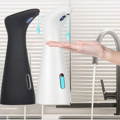 1 máy phân phối xà phòng tự động không chạm UNICHERRY, máy phân phối xà phòng rảnh tay bằng nhựa màu trắng với cảm biến hồng ngoại được nâng cấp và đế màu nâu, lý tưởng để sử dụng trong nhà bếp và phòng tắm. Sản phẩm này không bao gồm pin và phải được mua riêng - phải sử dụng với pin mới.