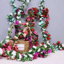 1/3/5件装人造玫瑰藤蔓花环，婚礼场地装饰，家居卧室客厅浴室墙面悬挂装饰，户外花园学校生日派对情人节圣诞节装饰（产品将从SKC图片和主图中随机选择，由于生产批次问题可能存在轻微色差，但不影响使用） - 彩色 - 查看 6