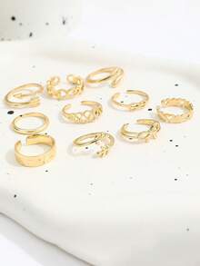 Bộ 10 chiếc nhẫn đeo ngón chân mạ vàng thời trang tối giản, thanh lịch với hình nơ, dấu chân, trái tim, mũi tên, phù hợp cho nữ giới vào mùa hè, kỳ nghỉ, tiệc tùng, sinh nhật và đeo hàng ngày. - vàng vàng - Xem 2