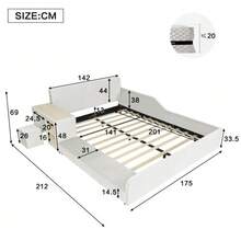 Upholstered Children's Bed With Desk And Stool, With Storage Shelf, Soft Headboard, Children's Bed With Wooden Slatted Base, Velvet, White, 140x200cm - White - View 5