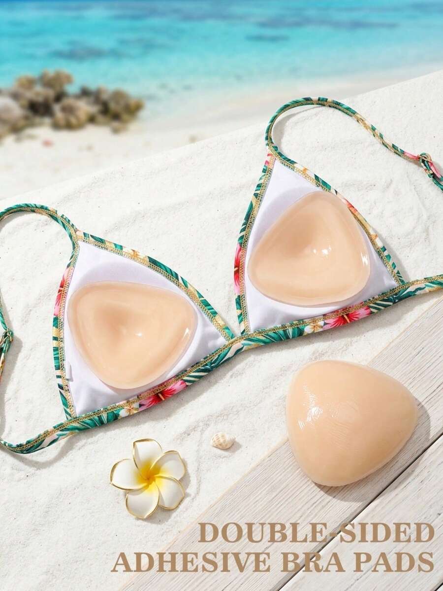 2 Pairs Double-Sided Adhesive Bra Pads, Bikini Specific Bust Pads, Invisible Body Pads, Bra Inserts, Bust Enhancing, Suitable For Small Bust, Women's Lingerie Accessories, Suitable For Swimwear, Bikini, Beach, Vacation, Hawaii - Multicolor - View 1