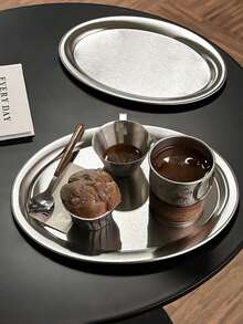 1pc Stainless Steel Oval Serving Tray, Coffee/Afternoon Tea Platter, Bread Plate, Cake Dish, Dessert Plate, Suitable For Restaurant, Bakery, Home And Afternoon Tea - Silver - View 6