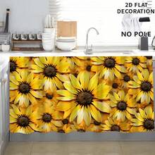 1pc, Home Decor, Sunflower Pattern Printed Table Skirt, Kitchen Small Curtain, Kitchen Cabinet Cover, With Curtain Holes, Easy To Hang, Rectangular, Machine Woven, Machine Washable, Kitchen Decoration And Accessories, Perfect For Kitchen Cabinets And Home Decor - Multicolor - View 4