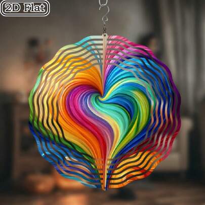 1pc Vibrant Heart-Shaped Fantasy Abstract Art Design, Suitable For Yard And Garden Decor, With Powerful Outdoor Windmill, Perpetually Rotating Wind Chimes, In Classic Style, Perfect For Home And Garden Halloween Decoration