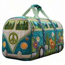 Large Canvas Camping Overnight Travel Bag, Hippie Journey Quilted Duffel Bag, Stylish Women's Large Capacity Weekend Bag, Overnight Luggage Bag Gym - màu xanh lá - Xem 1