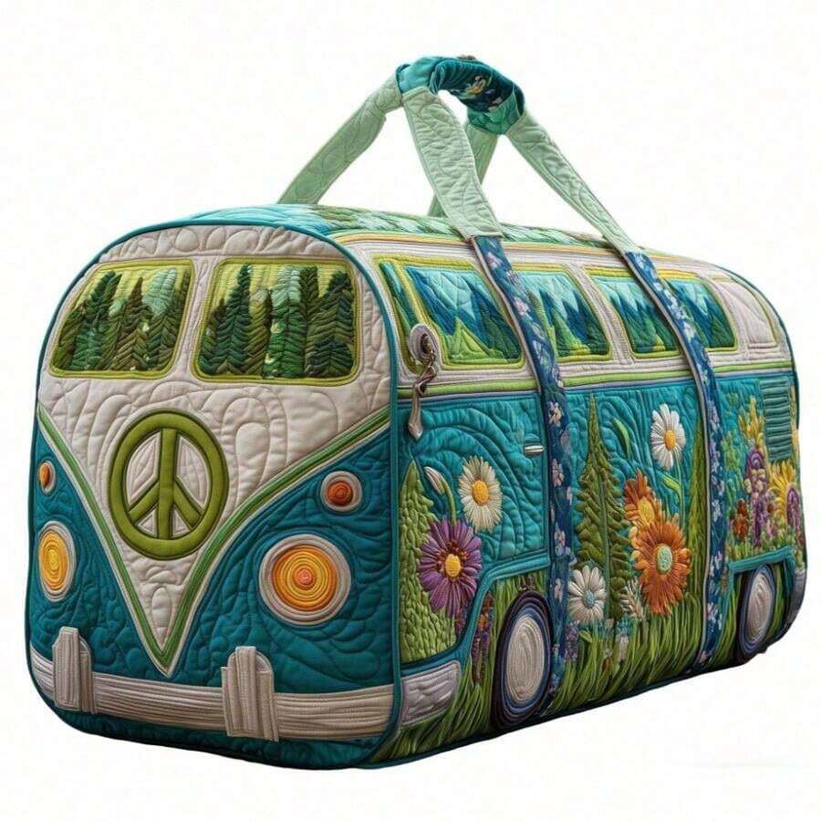 Large Canvas Camping Overnight Travel Bag, Hippie Journey Quilted Duffel Bag, Stylish Women's Large Capacity Weekend Bag, Overnight Luggage Bag Gym - màu xanh lá - Xem 1