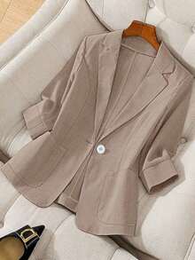 Blazer ligero de verano con cuello de contraste, uso casual/laboral, de 3/4 de manga para mujer - Marrón 2 - Ver 8