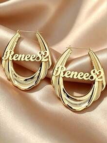 1 pieza Pendientes personalizados con nombre, pendientes con letra, pendientes con nombre personalizado, pendientes grandes, regalo personalizado para mamá, regalo de joyería - Multicolor - Ver 2