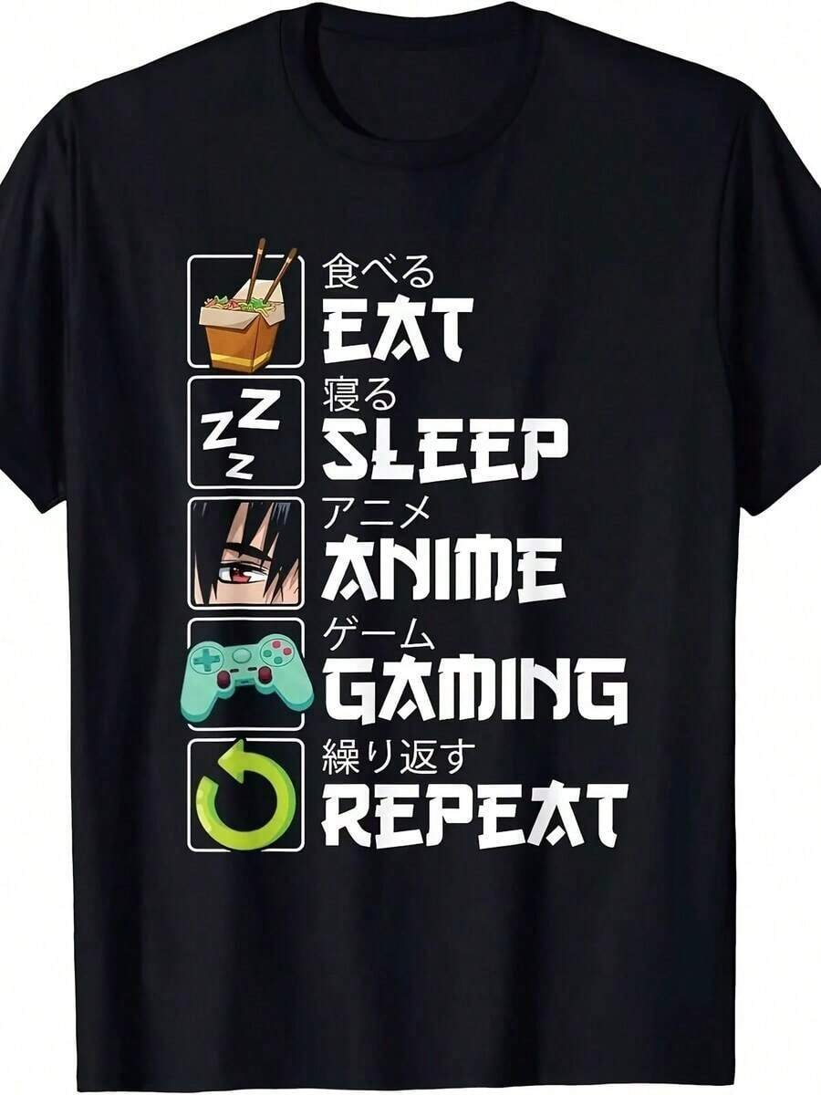 Camiseta de manga corta con cuello redondo suave y casual de verano Wo, camisetas de algodón con estampado de anime, comida, sueño, juegos y repeticiones para hombre, camisetas de manga corta casuales de verano, tops para salir, algodón, estilo vintage, estilo callejero europeo y americano, casual deportivo, estilo unisex, estilo casual urbano, camisetas bonitas, G - Blanco - Ver 1