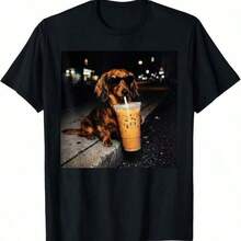 Funny Dachshund Drinking Iced Coffee Cute Dog Meme Humor T-Shirt - màu đen - Xem 1