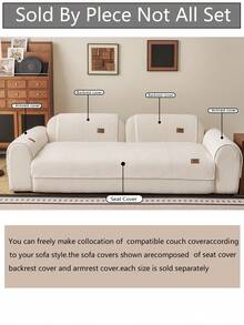 1pc All-Season Comfortable Sofa Cushion Cover, Modern Minimalist Non-Slip Sofa Seat Cover, Autumn/Winter Plush Dust-Proof Stain-Resistant Machine Washable Hand Washable Sofa Cover Cloth, Beige Fresh Fashion Soft Non-Fading Non-Shedding Bedroom Decor Pet-Friendly Protective Cover, Adjustable Corner Sofa Cover Suitable For Bedroom, Office, Living Room Combination Furniture, L-Shaped Sofa And 1234-Seater Sofa - Beige - View 8
