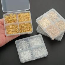 220件/盒 DIY首饰耳环制作材料套装，包含40个鱼钩耳环、40个耳钩、40个扁平耳堵、100个开口圈，适用于首饰制作、DIY串珠、连接器、耳钩、配件等。 - 耳環配件套裝(220pcs)/box - 查看 6