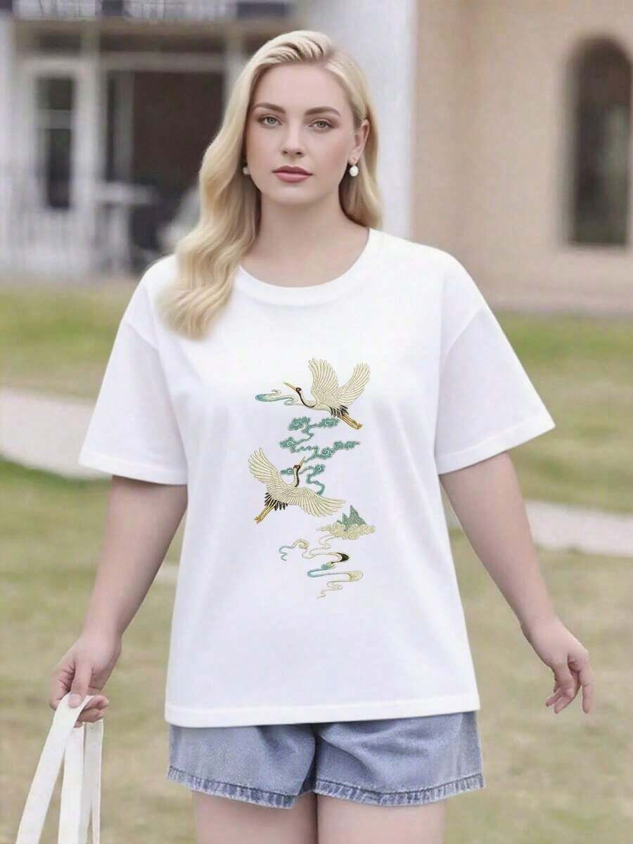 Women's 100% Cotton Crew Neck T-Shirt: Breathable And Comfortable. This Cute And Casual T-Shirt Is Perfect For Spring And Summer, Ideal For Both Everyday Wear And Going Out. Lightweight, Cool, And Durable, It's A Versatile Wardrobe Staple. - 白色 5 - 查看 1