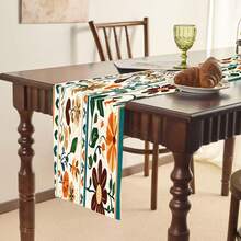 1/25pcs Vintage Floral Pattern Printed 100% Linen Table Runner, Suitable For Holiday Parties, Birthday Dinners, Kitchen & Dining Room Decor, Furniture & Home Textile Decoration. It Is A Multi-Purpose Home Decor Item Applicable For All Seasons, Perfect For Party/Holiday Decorations, And Also An Excellent Gift For Parents And Friends. - Multicolor - View 7