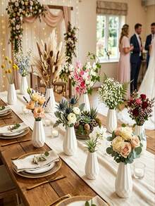 2 piezas Jarrón estilo nórdico blanco | Decoración minimalista moderna para el hogar | Perfecto para boda, centro de mesa de fiesta y exhibición en la sala de estar | Jarrón de plástico irrompible de 15 cm de altura - jarrón de flores - Ver 2