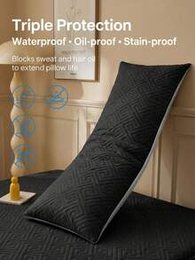 1 Set Couple Pillow Protector, Triple Protection Quilted Waterproof Pillow Cover, Anti-Saliva, Oil, Dust, Extends Pillow Lifespan, Pet-Friendly, Washable & Reusable, Soft & Breathable For Home, Hotel, Dorm - Black - View 5