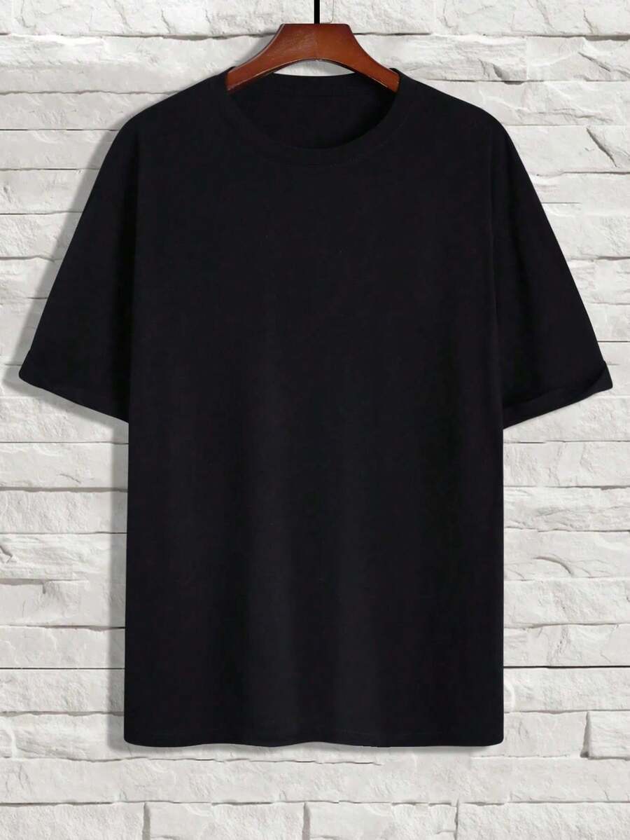 Men's Short-Sleeved Cotton Shirt - 黑色 - 查看 1