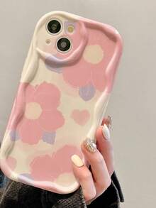 1 chiếc ốp lưng bảo vệ thiết kế hình trái tim và hoa, tương thích với iPhone 14/13/12 Pro Max/11, ốp silicon chống sốc. - Hồng - Xem 1