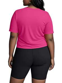 Plus Size Solid Color Short Sleeve Top & Shorts Two Piece Set Ballpark Grandma Softball Baseball Grandma Of Ballers - Pink - View 3