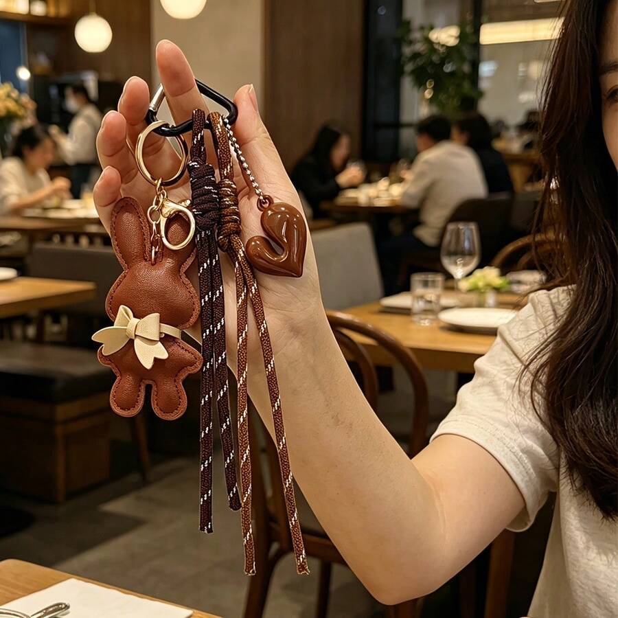 可愛蝴蝶結兔子吊飾、兔子鑰匙圈吊飾、溫柔兔子鑰匙圈吊飾、創意愛心吊飾、奢華包包吊飾、送給好友的生日禮物鑰匙圈吊飾、DIY錢包製作 - 彩色 - 查看 1