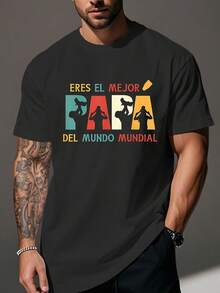 Men's T-Shirt - With A Fun Spanish Humor - Bilingual Design "World's Best Dad" With A Geometric Pattern, Ideal For Comfortable Everyday Wear, Show Your Paternal Pride, Father's Day Gift, 100% Cotton, 180g,  Summer Urban Wear, Casual, Breathable, Cool, Crew Neck, Short Sleeves, Perfect For Home, Vacation, Outdoor Sports, Fitness, Dates, And Parties, Pairs Well With Jeans And Overalls. QERF - 黑色 - 查看 9