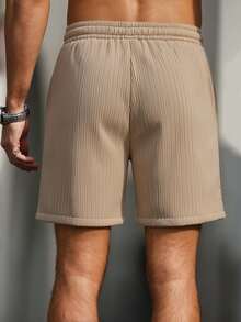 Men's Casual Textured Crinkle Shorts - Beige - View 2
