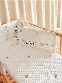 1pc INS Style Baby Crib Bumper Pads, Plush Embroidered Crib Rail Guard, Newborn Anti-Collision Cushion, Bear Pattern - White - View 13