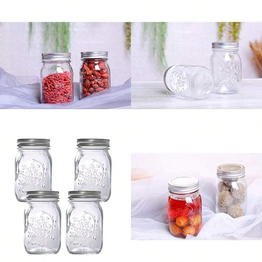 Hovico Mason Jars de 17 onzas con tapas y bandas regulares, ideal para mermelada, tarro de albañil apto para lavaplatos para fermentación, kombucha, kefir, almacenamiento y conservas, transparente, juego de 4 - Paquete de 4 - Ver 1