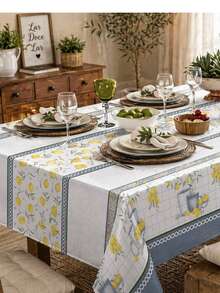 Luxury Oxford Rustic Linen Tablecloth For 4/6/8 People, Various Prints - Sicilian Lemon - View 2