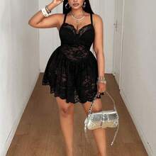 Maweii Plus Size Women's Black Lace Sexy Hollow Out Elastic Casual French Style Knit Dress, Versatile Comfortable Layering Piece Birthday Dress Sexy Black Lace Dress Black See Through Dress Black Vacation Dress Black Sexy Dress Womans Dress Party Dress For Women Nightclub Wow Dress Women Outfits Sets Women Birthday Dress Sexy Party Dress Club Outfits For Women Dress High Quality Dress Lingerie Babydoll Dress New Dress 2026 - Negro - Ver 4