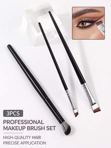 3PCS Professional Makeup Brush Set,Black Handle With Silver Ferrule Brushes For Eyeshadow,Eyebrow&Eyebrow Line,High-Quality Hair For Precise Application - Black - View 2