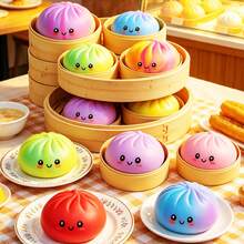1PCS/3PCS Glitter Dumpling Squishies Toy, 10 Colors Kawaii Squishy Stress Balls For Adults, Slow Rising Sensory Fidget Pack, Anxiety Relief Hand Squeeze Dough With Food Steamer, Perfect Christmas Gift & Party Favors - 彩色 - 查看 3